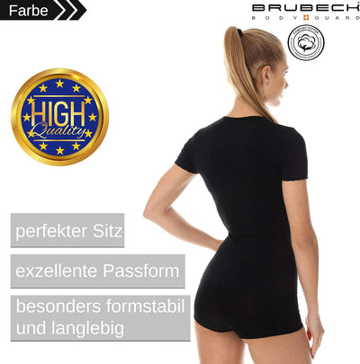 BRUBECK 3er Pack Damen T-Shirt | 55% Baumwolle | Kurzarmshirt | Funktionsshirt | Atmungsaktiv | Geru