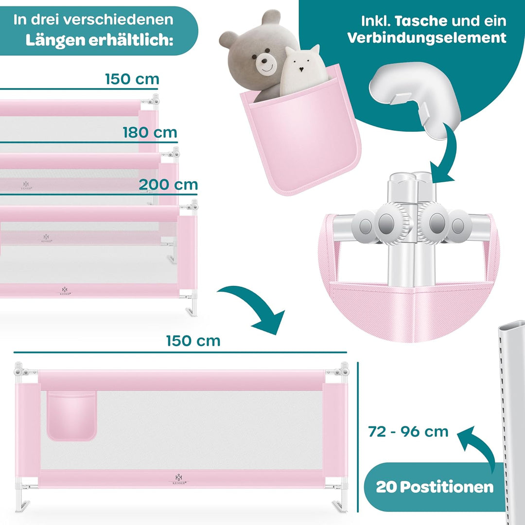 KESSER® Bettschutzgitter 150 cm, Rausfallschutz Bett & Bettgitter Kinderbett, klapp- & höhenverstell