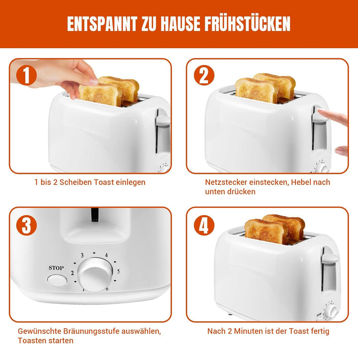 Automatik-Langschlitztoaster, Edelstahl, 2 Extra-breite Schlitze, 1400W Leistung, mit Brötchenaufsat