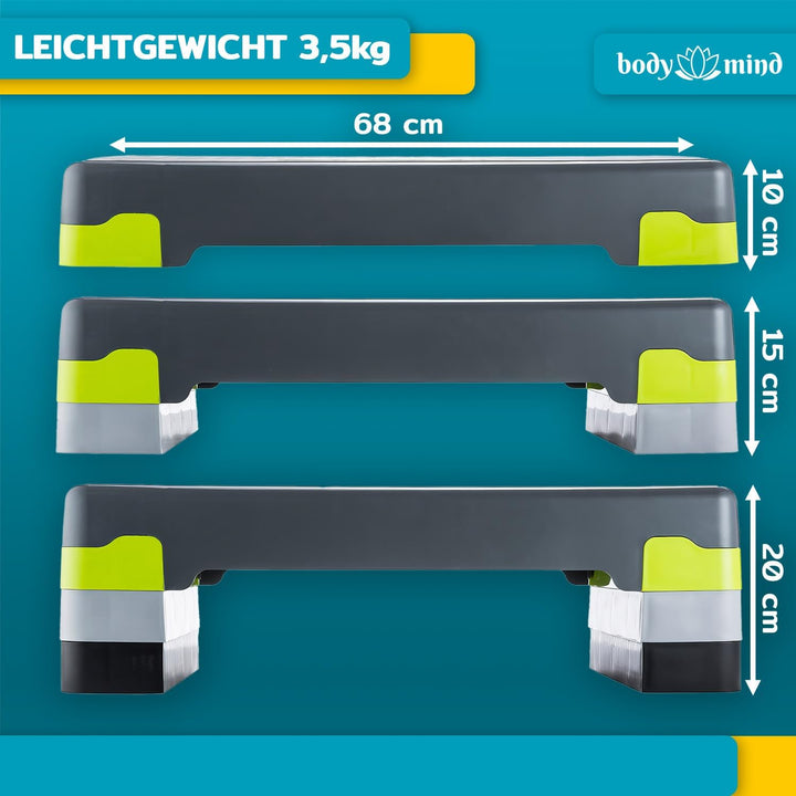 Body & Mind® Aerobic Steppbrett Stepper Step-Bench mit gratis Anti-Rutsch-Matte & exklusiven Trainin