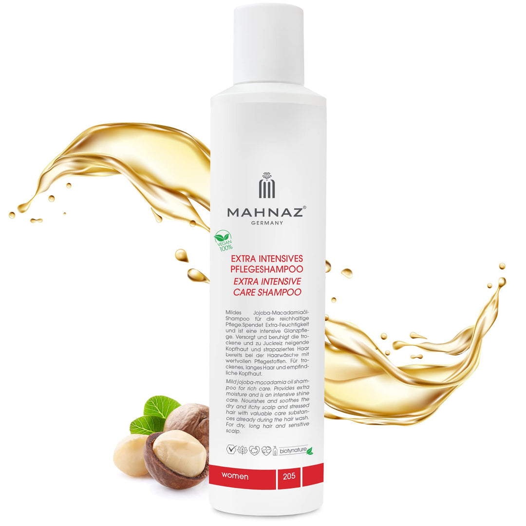 MAHNAZ® Veganes Shampoo für trockene Kopfhaut &amp; trockenes Haar - 200ml - Intensives Feuchtigkeitssha