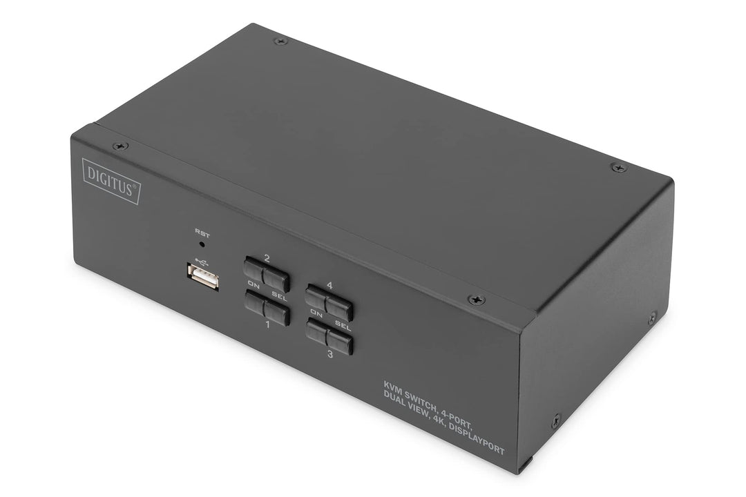 DIGITUS KVM-Switch DisplayPort – 4-Port Dual-Display – 4 PC 2 Monitore – 1x Maus, Tastatur & Audio f