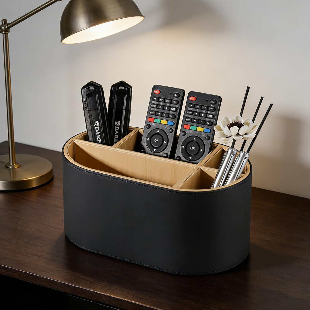 KINGFOM Schreibtisch Organizer aus Leder, Stiftehalter mit 5 Fächern, Ovaler Büro Organizer für Stif
