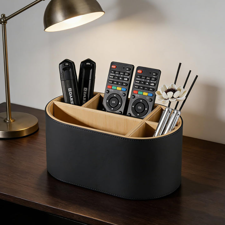 KINGFOM Schreibtisch Organizer aus Leder, Stiftehalter mit 5 Fächern, Ovaler Büro Organizer für Stif