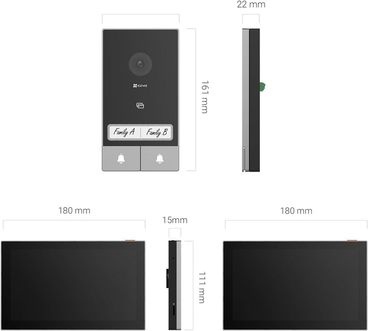 EZVIZ 2K Video Türklingel Kit mit Türsprechanlage & Doppelten 7-Zoll-Farb-Touchscreens, KI Personene