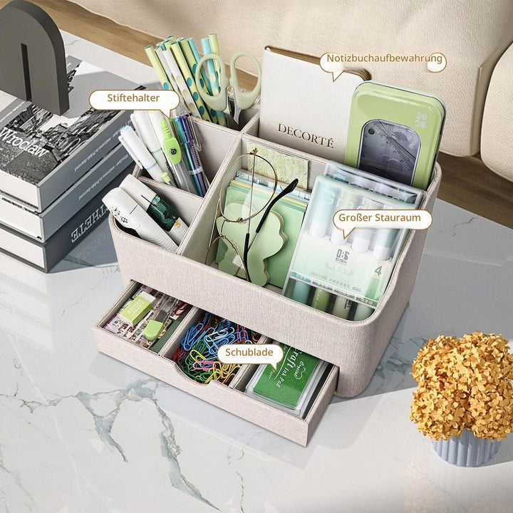 KINGFOM Büro Schreibtisch Organizer Mit 5 Fächern &amp; Schubladen, Multifunktionales Stifte Organizer S