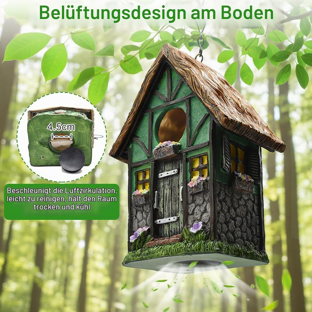 Cyiecw Harz Vogelhaus zum Aufhängen, Nistkasten für Vögel für Draussen Wetterfest, Stabiles Vogelhäu