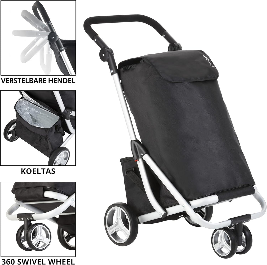 Cruiser Einkaufswagen 59 Liter mit 14 ltr Kuhltasche - 3 räder Einkaufstrolley (schwar) Schwarz, Sch