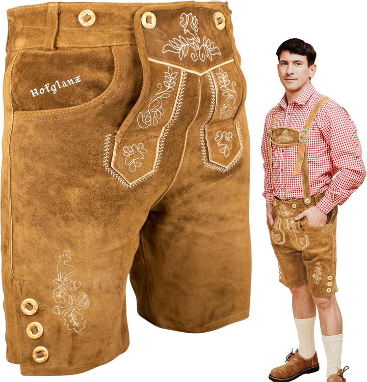 HOFGLANZ® Trachten Lederhose Herren Kurz - Hochwertige Trachtenhose für Herren mit Hosenträgern - Tr