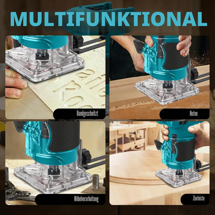 Akku Oberfräse kompatibel mit Makita 18V-Akku (ohne Akku), 800 W bürstenloser Holztrimmer mit 10000–