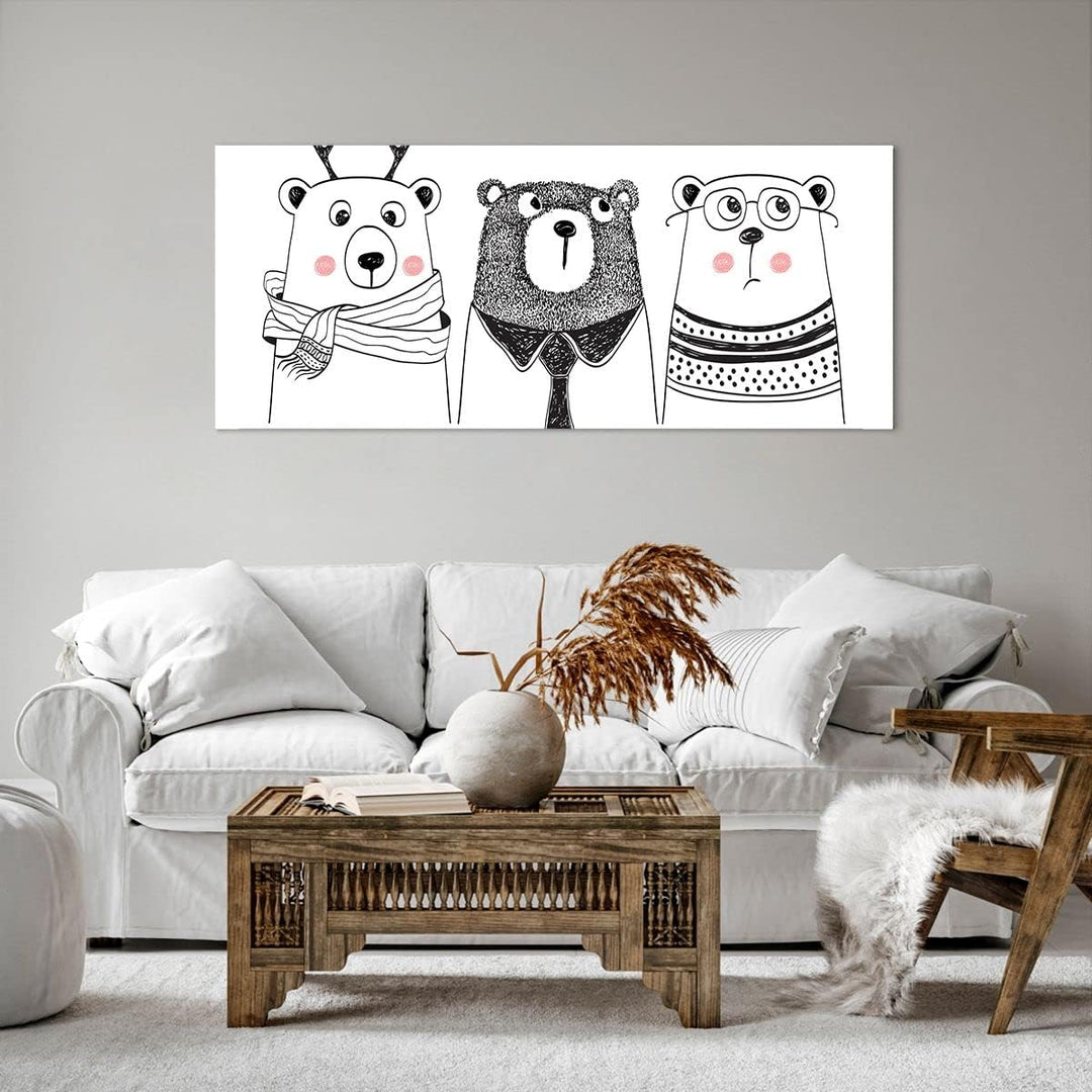 Wandbilder Dekoration Wohnzimmer Spass süss Teddybär Panorama Bilder auf Leinwand 120x50cm Leinwandb
