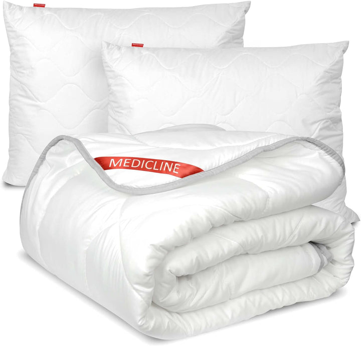 EDANTI Allergikerfreundliches Besticktes Silikon-Steppbett 200x220 cm + 2 Kissen 70x80 cm