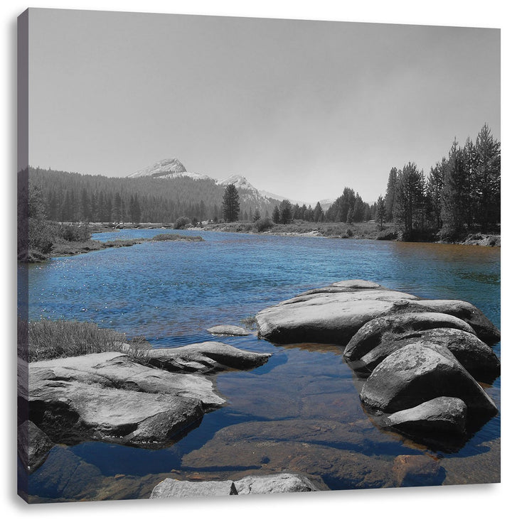 Pixxprint Tuolumne River Yosemite National Park schwarz/weiss, Format: 70x70 auf Leinwand, 70x70
