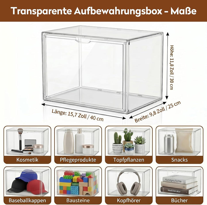 Acryl Schuhbox Stapelbar Transparent mit Magnetischer Tür, 40x25x30 cm Schuhaufbewahrungsbox, Multif
