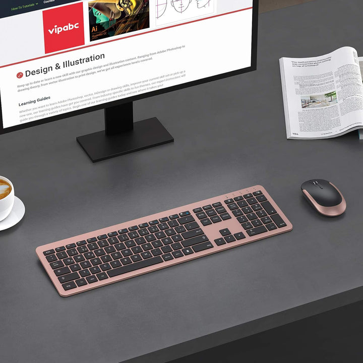 seenda Funktastatur mit Maus, Wiederaufladbare Ultra-Dünne Tastatur Maus Set Kabellos, Ergonomische