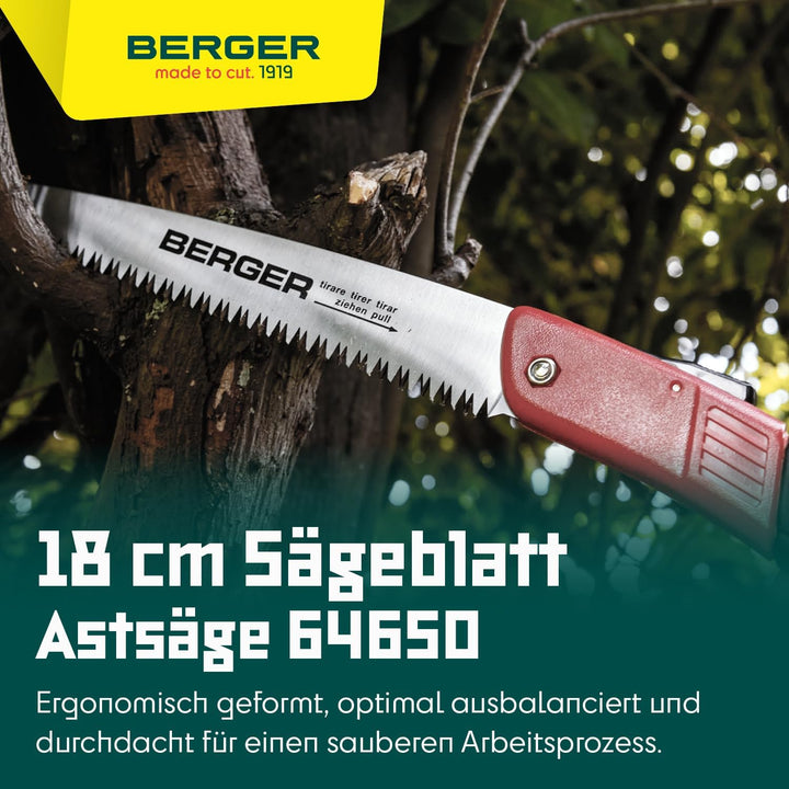 Berger Klappsäge 64650 aus Kohlenstoffstahl mit austauschbarem Sägeblatt, Länge: 18 cm Klappsäge 180