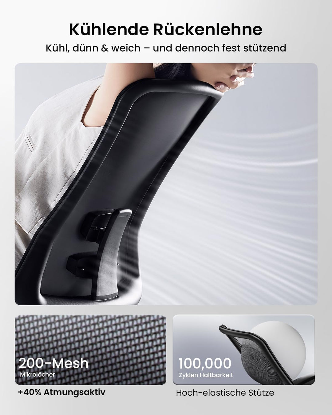 ProtoArc Ergonomischer Bürostuhl - Nylon Atmungsaktives Mesh Bürostuhl, Lendenwirbelstütze, Verstell