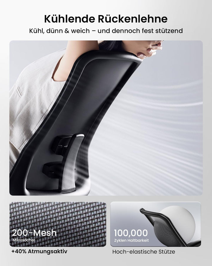ProtoArc Ergonomischer Bürostuhl - Nylon Atmungsaktives Mesh Bürostuhl, Lendenwirbelstütze, Verstell