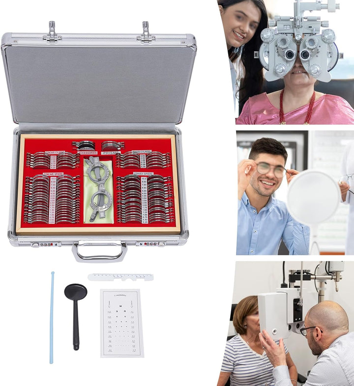 104tlg Optisches Testlinsen-Set, Optischer Trial Frame mit Metallfelge Optometrie-Rahmenoptik,Linsen