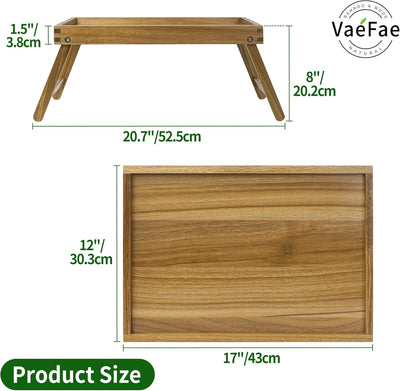 VaeFae Akazie Bett Tisch Tablett, Holz Frühstückstablett mit Klappbeinen, Betttablett für Essen und