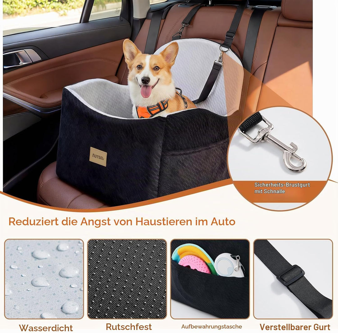 Hunde Autositz für kleine &amp; mittlere Hunde – Wasserfest &amp; waschbarer Hundesitz Auto mit Sicherheitsg