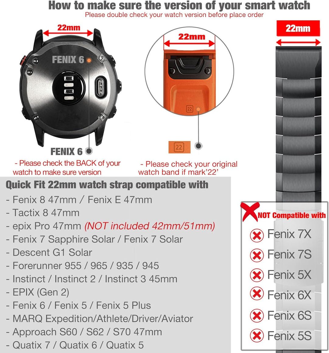 YOOSIDE für Fenix 7/ Fenix 5/ Fenix 6/ epix 2 Armband, 22mm Edelstahl Gliederarmband Ersatzarmbänder