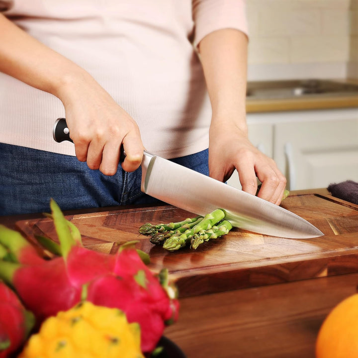 hecef Messerset, 3 tlg Küchenmesser Set mit Ergonomischer ABS-Griff, Full-tang, Scharfes Kochmesser