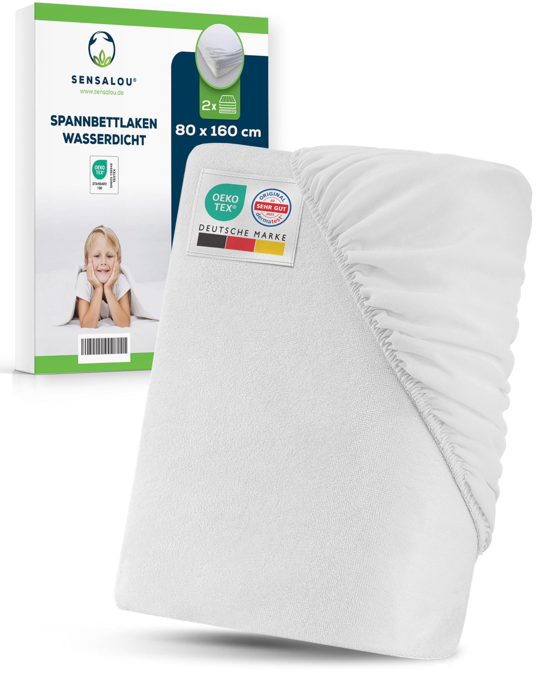 Sensalou Inkontinenz Spannbettlaken wasserdicht Doppelpack weiss - 80x160 cm 2X Set 2 80 x 160 cm, 2