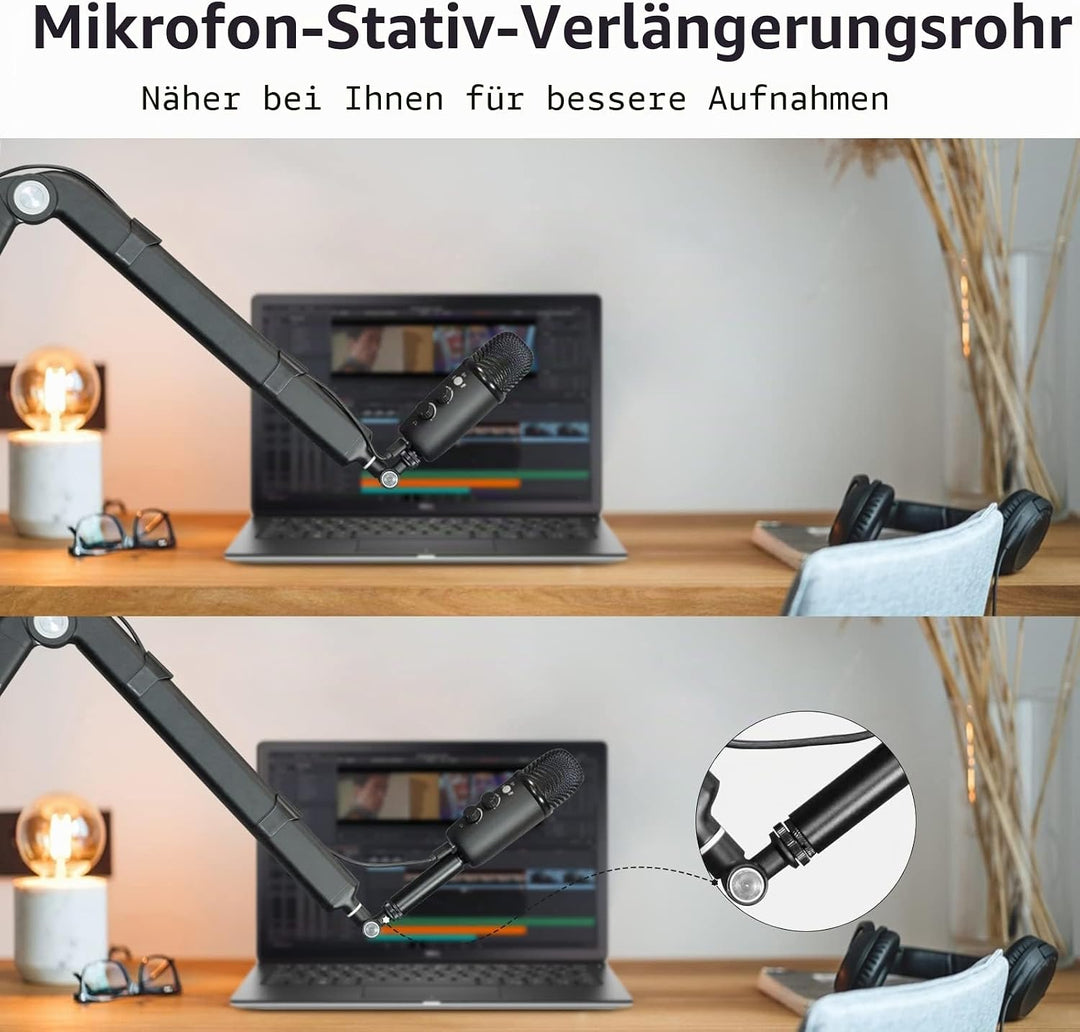 4 Mikrofonverlängerungsrohre und 4 Mikrofongewindeadapter (3/8 Buchse auf 5/8 Stecker und 5/8 Buchse