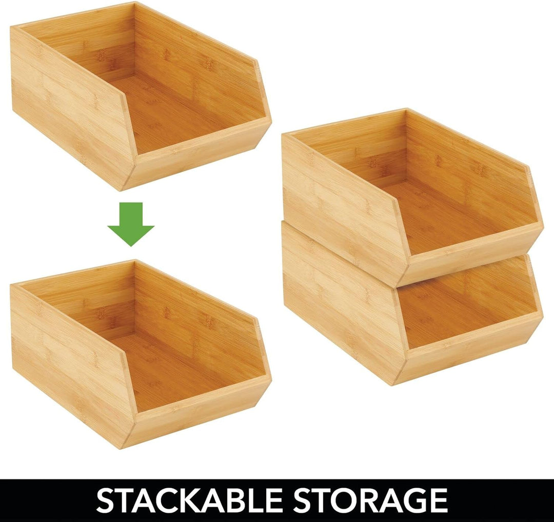 mDesign stapelbare Aufbewahrungsbox – multifunktionale Bambusbox für Küchenschränke, Regale & Oberfl