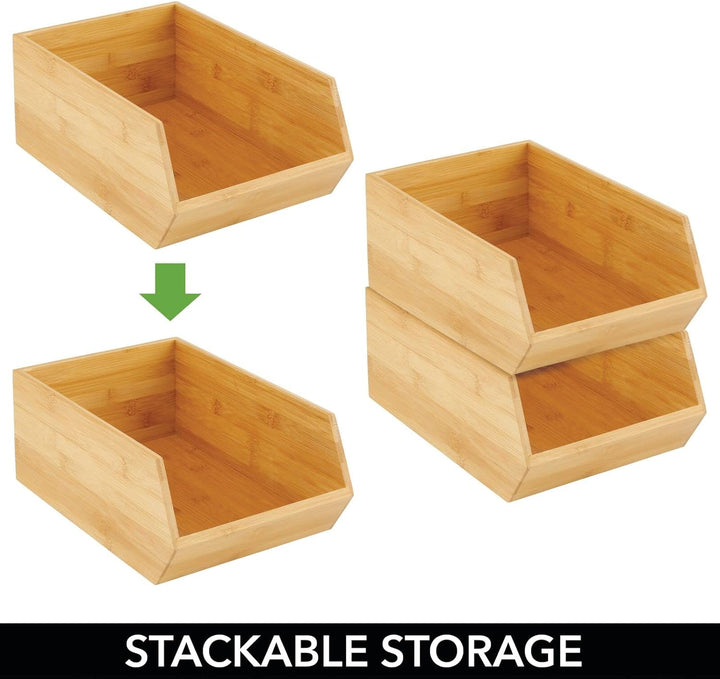 mDesign stapelbare Aufbewahrungsbox – multifunktionale Bambusbox für Küchenschränke, Regale & Oberfl
