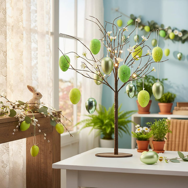com-four® 18x Ostereier zum Aufhängen - 6 cm gesprenkelte Deko-Eier in tollen Farben - Hänge-Deko fü