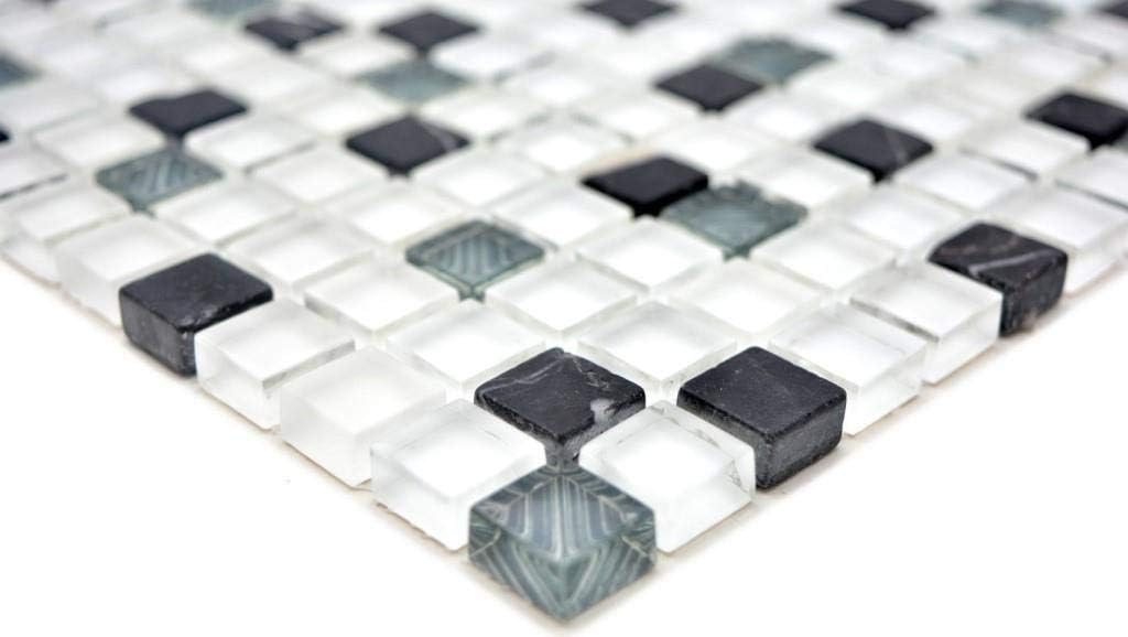 Mosaik Fliese Transluzent weiss grau Glasmosaik Crystal Stein superweiss matt schwarz für WAND BAD K