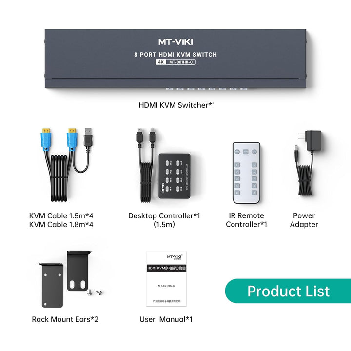 MT-VIKI KVM Switch HDMI 8 Port HDMI Konsole 8 in 1 Out mit IR Fernbedienung 8xKVM Kabel Desktop Sele