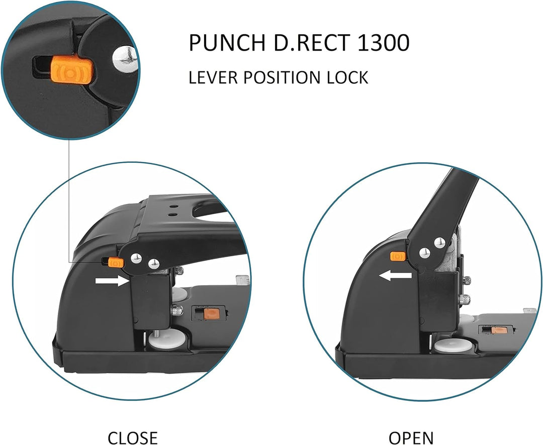 D.RECT 1300 Locher gross | 100 Blatt | Anschlagschiene mit Formatvorgaben | Registraturlocher Bürolo