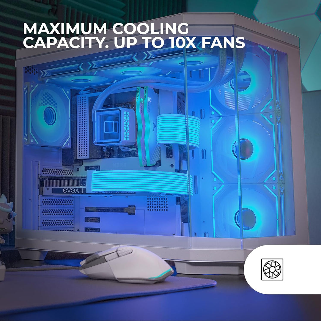 Mars Gaming MC-3TCORE, Custom ATX Gaming Gehäuse, Abnehmbares Fenster aus Dreifachglas, Dual-Kamera,