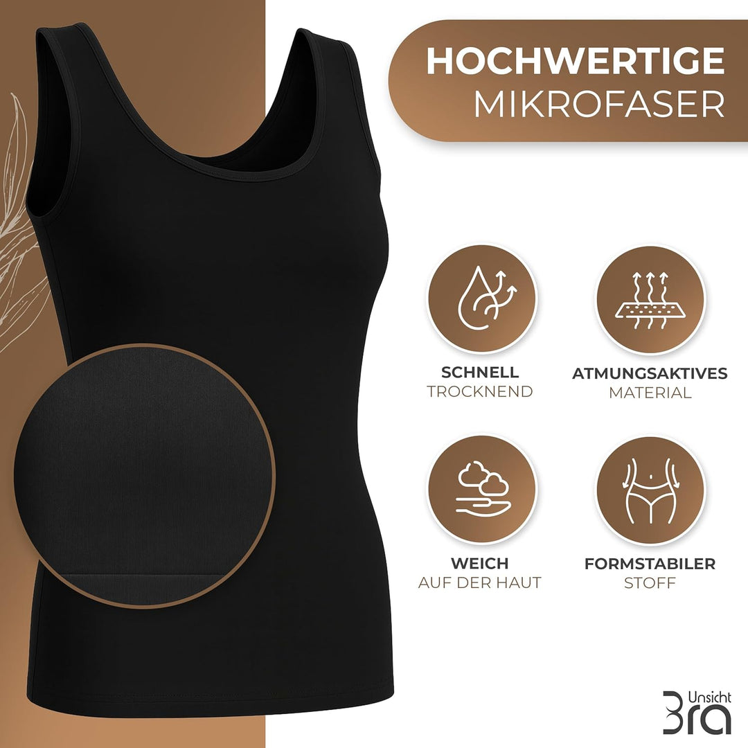 UnsichtBra 3er Pack Shape Damen Unterhemden Longshirt | Basic Wohlfühl Mikrofaser Damen Top ohne Büg