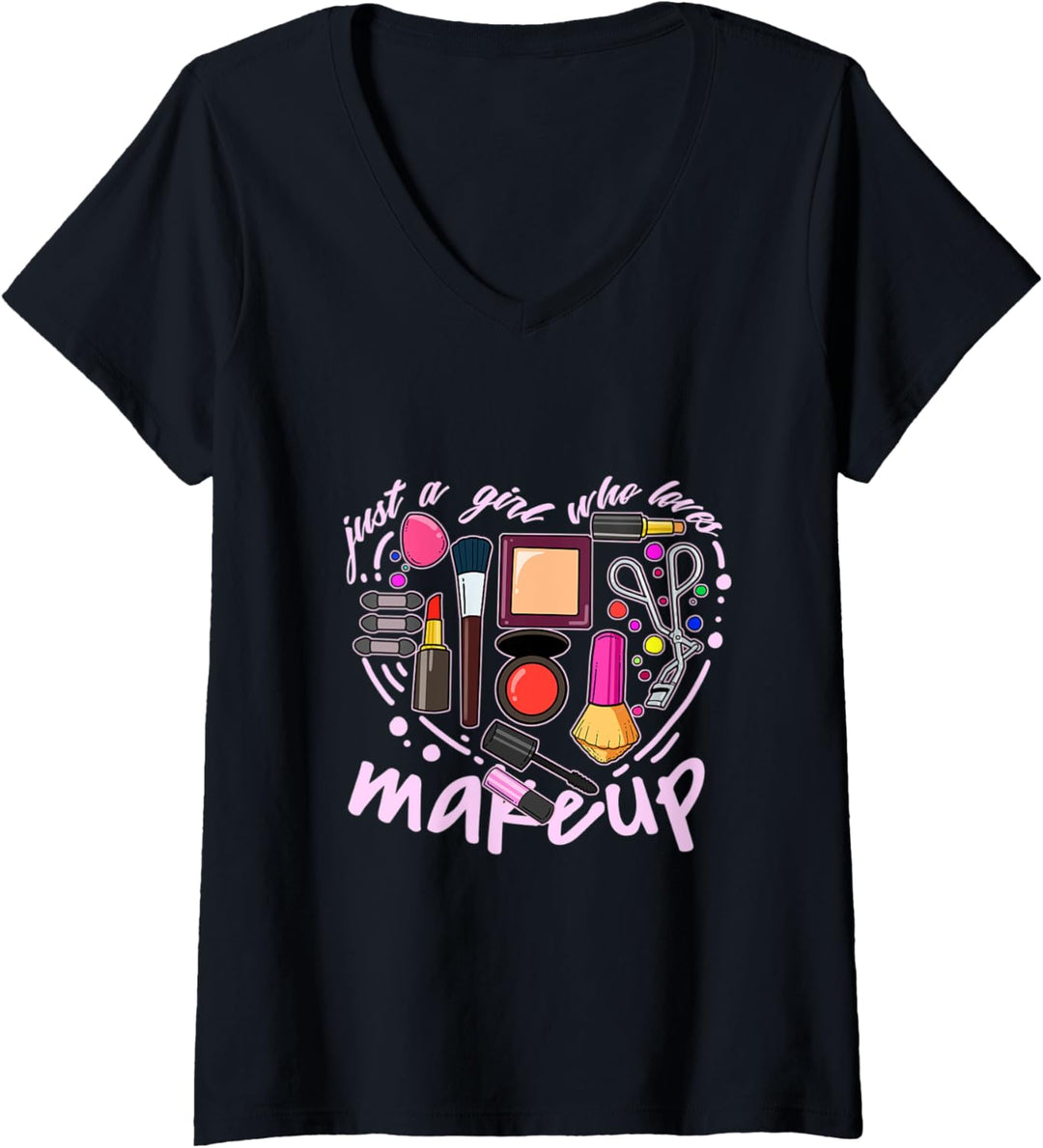 Damen Mädchen Make Up Kosmetik Salon Schminken Beauty Schminken T-Shirt mit V-Ausschnitt