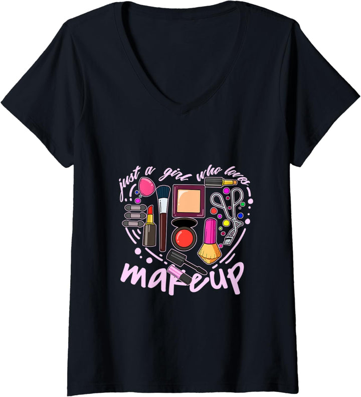 Damen Mädchen Make Up Kosmetik Salon Schminken Beauty Schminken T-Shirt mit V-Ausschnitt