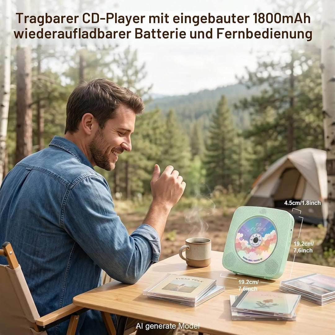 Gueray Desktop CD Player Bluetooth CD-Spieler mit Lautsprechern für Zuhause 1800mAh Tragbarer CD-Pla