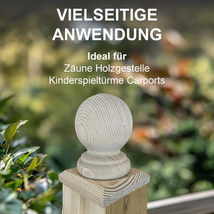 h2i Pfostenkappe Kugel | Holz imprägniert | 80 x 80 mm | 10 Stück | Eckige Abdeckkappe für Garten Ho