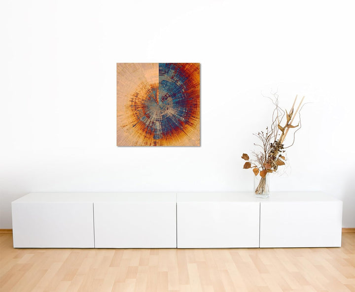 Wandbild 90x90cm Vintage Gemälde eines Baum Querschnitts auf Leinwand für Wohnzimmer, Büro, Schlafzi