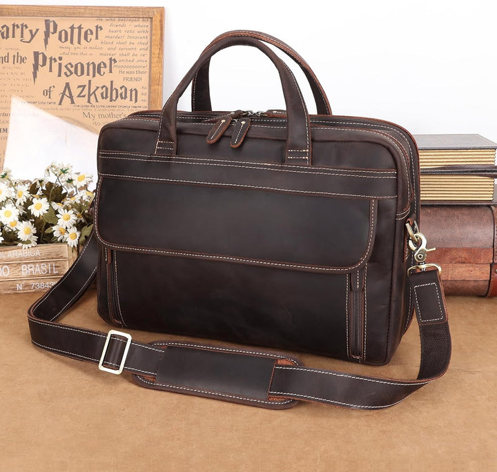 TIDING Leder Aktentasche Herren 15,6 Zoll Laptoptasche Business Taschen Vintage Arbeitstasche Umhäng