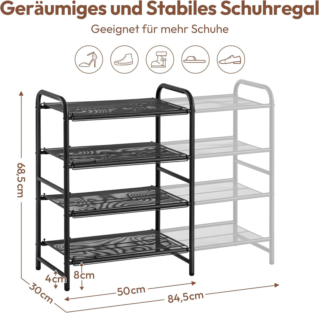 Yaheetech Erweiterbares Schuhregal aus Metallgeflecht, 4 Ebenen Verstellbarer Schuhständer, 50 bis 8