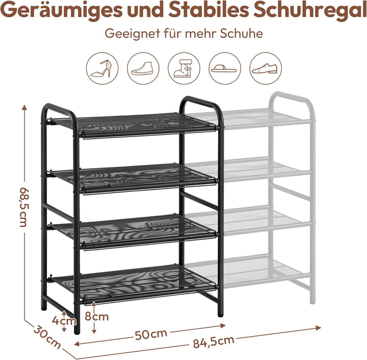 Yaheetech Erweiterbares Schuhregal aus Metallgeflecht, 4 Ebenen Verstellbarer Schuhständer, 50 bis 8