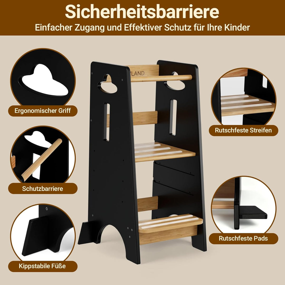 COSYLAND Lernturm ab 1 Jahr - Höhenverstellbarer Learning Tower für Kinder (3-stufig) - Montessori L