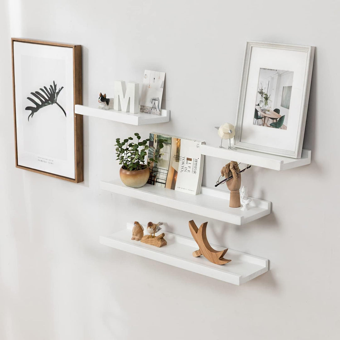 Wandregal Weiss, 100CM Bilderleiste Weiss massives Eichenholz Regal weiss Schweberegal für Fotorahme