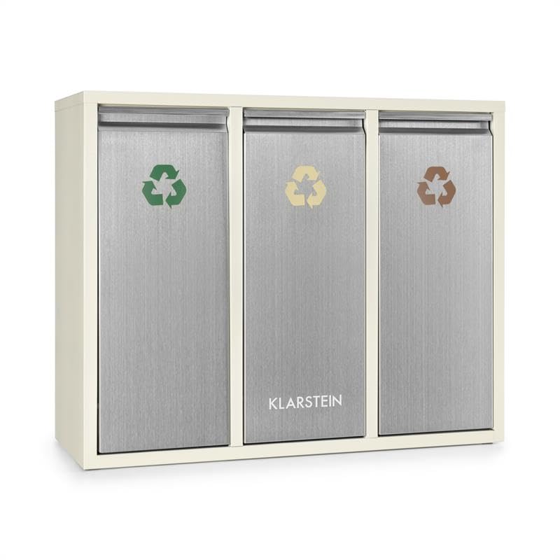 Klarstein Ordnungshüter 3 - Mülltrennsystem, Mülleimer, Mülltrenner, 45 Liter (3 x 15 L), Frontklapp