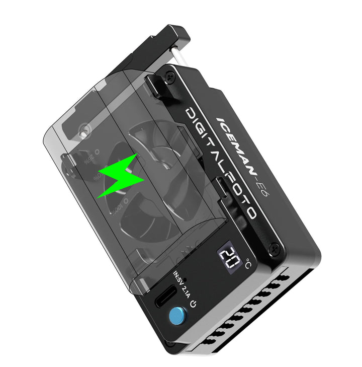 ICEMAN-E6 Kamera Lüfter für Canon R5/R6/90D/SX70, TEC Halbleiter Kamera Cooling Fan mit LED-Anzeige,