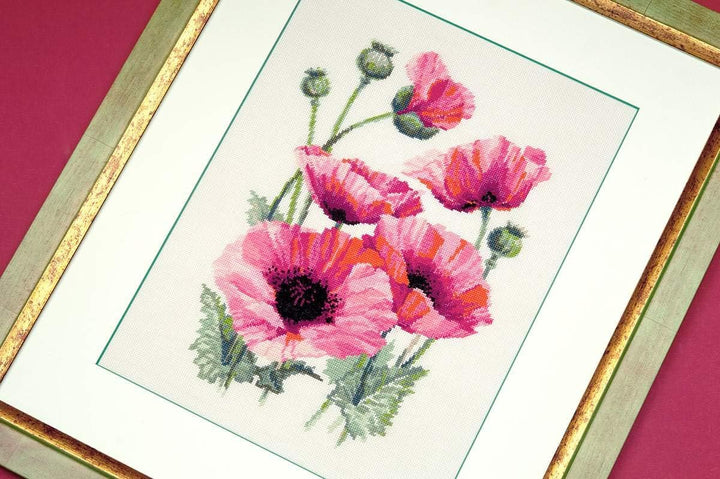 Riolis 1775 Kreuzstichpackung rosa Mohnblumen, Zählmuster Kreuzstich-Set, Baumwolle, mehrfarbig, 253